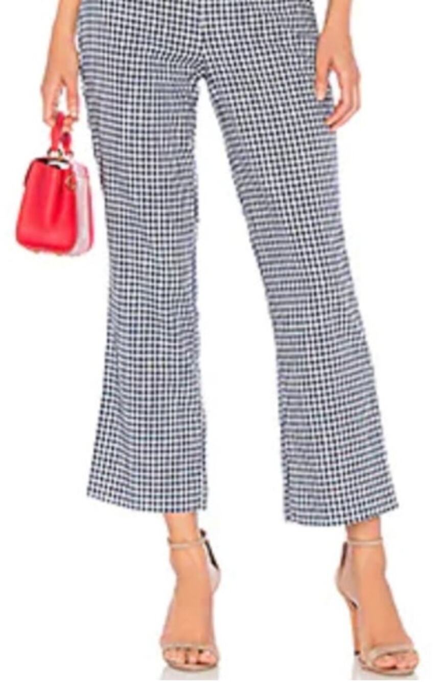 Trina Turk Houndstooth Wool Plaid Cropped Wide Leg Flare Pants Black White-Sz 4